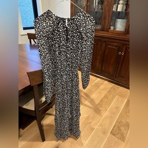 ARITZIA LITTLE MOON Gimlet Black White Long Floral Ruffle Dress S